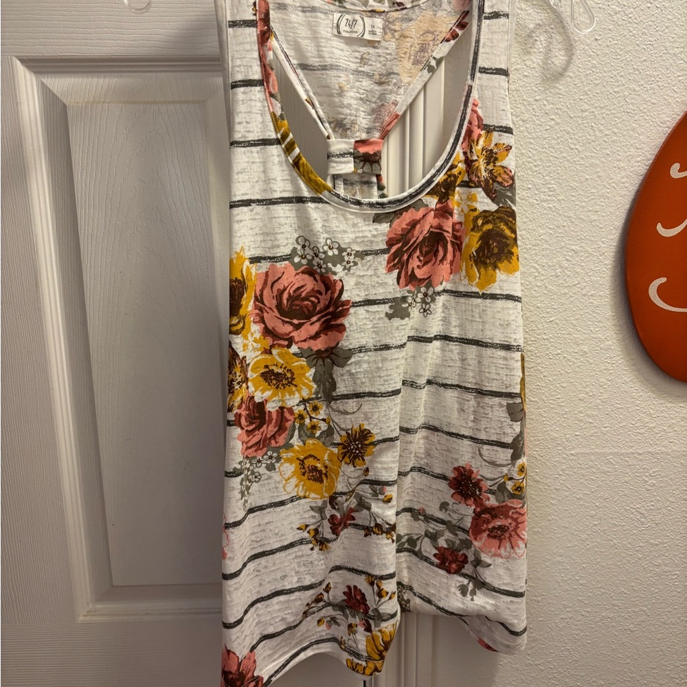 Maurices White and Black Floral Tank Top